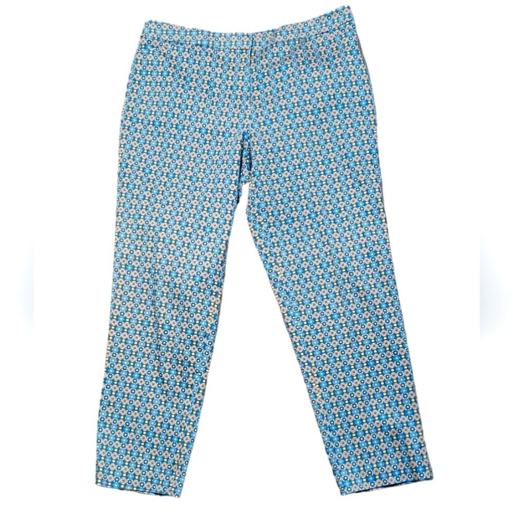 Madison Hill Pants Blue Yellow Geometric Straight Leg Preppy Cotton Stretch 14‎
